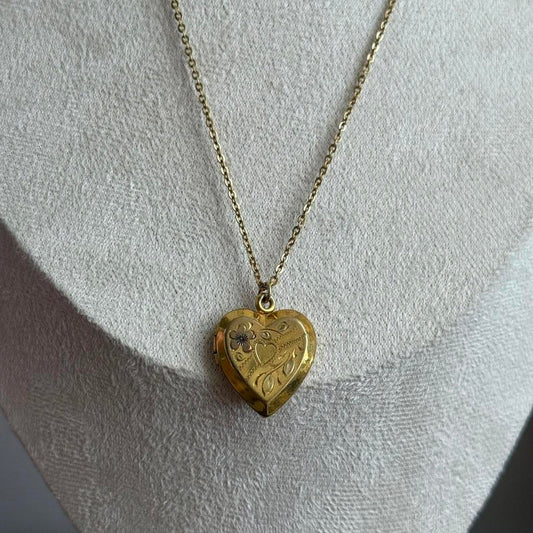 Vintage Gold heart locket necklace with a touch of whimsy