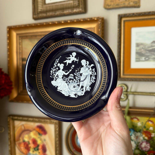 Vintage Courtship Cupid Cobalt Blue Ceramic Glazed Florentine Italy