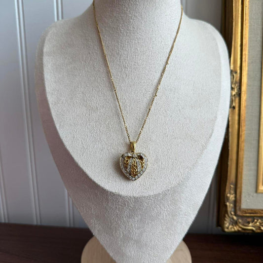 Vintage Avon necklace with heart rhinestone Locket pendant necklace