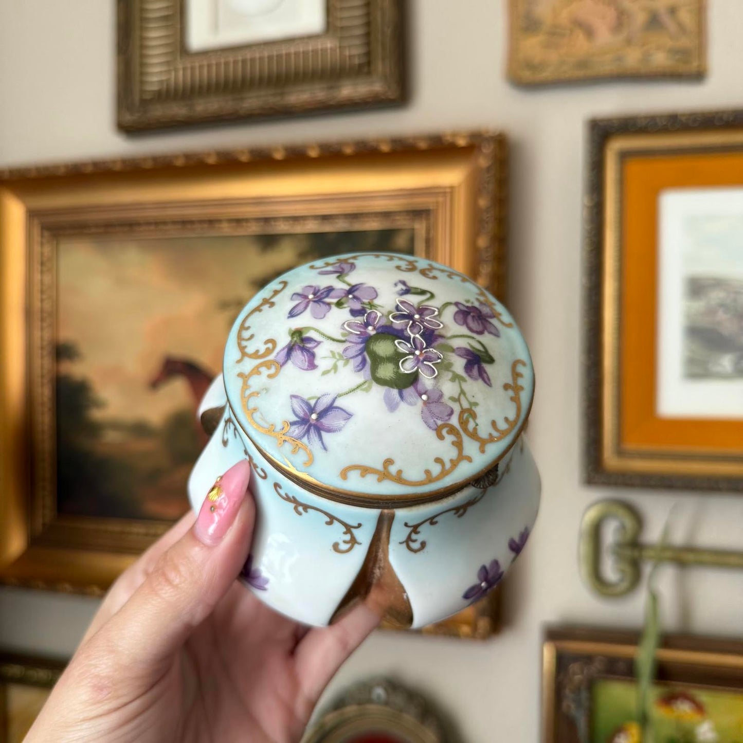 Vintage Hand-Painted Porcelain Floral Trinket Box