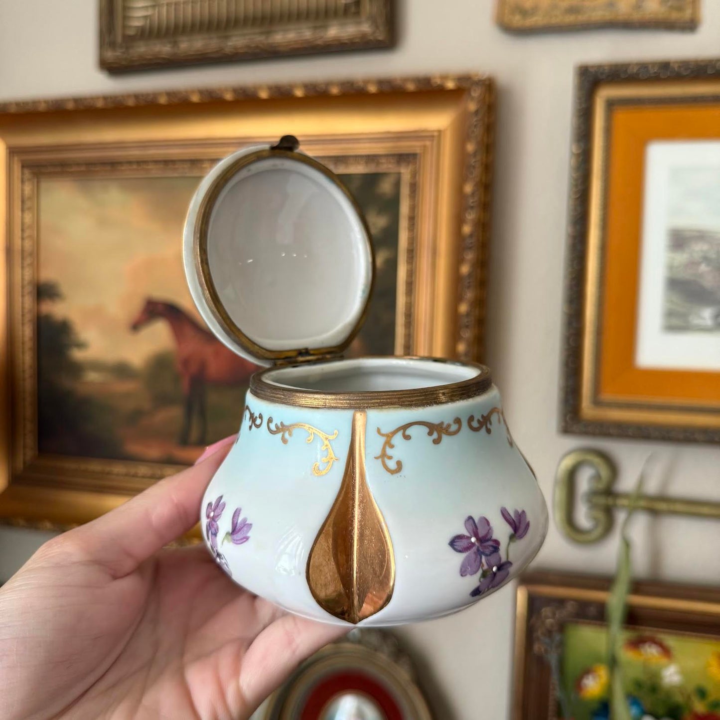 Vintage Hand-Painted Porcelain Floral Trinket Box
