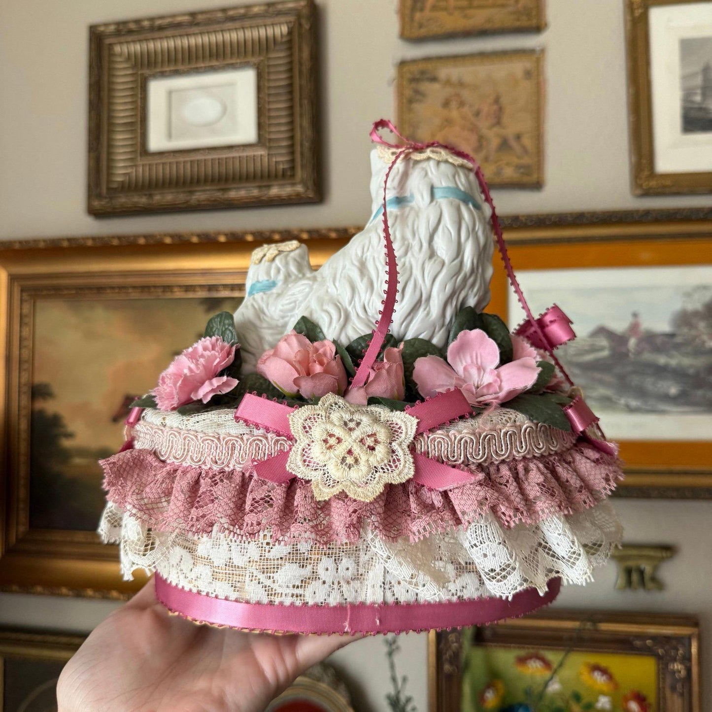 Vintage Handmade Persian porcelain cat Basket
