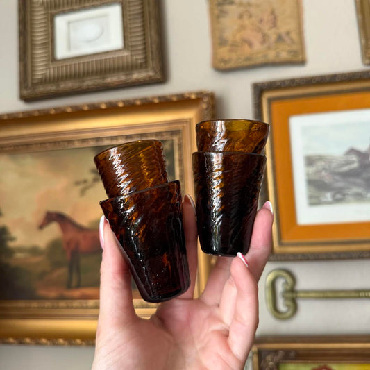 Vintage Hand-Blown Amber Shot Glasses