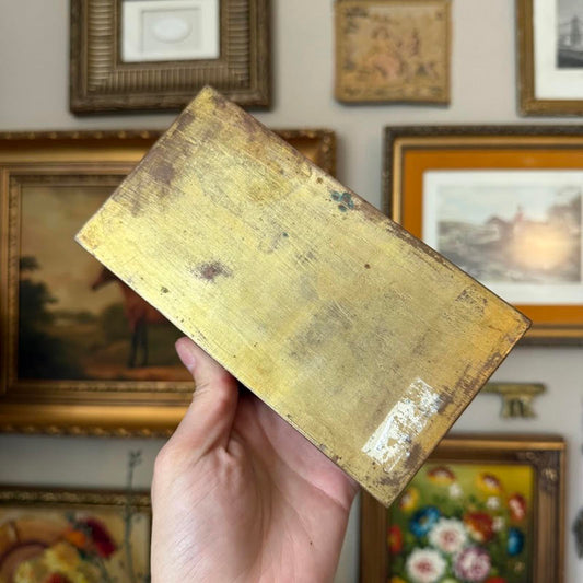 Vintage Metal Jewelry Box w/ Wooden Interior