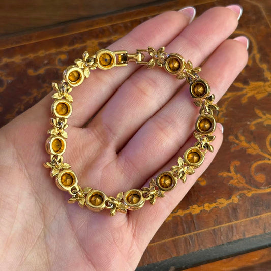 Vintage Gold Tone Multicolor Stones Butterfly Bracelet