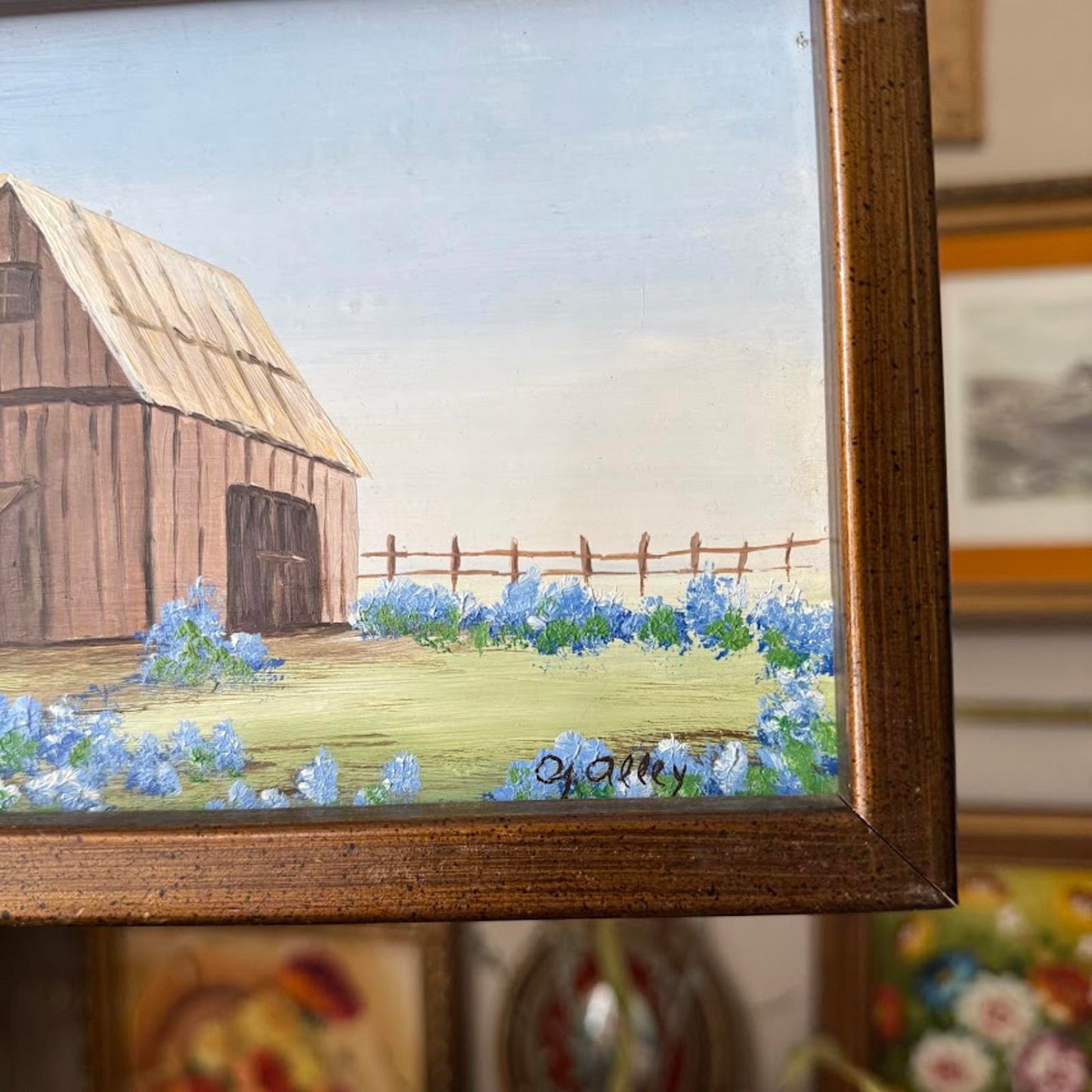 Vintage Farmhouse & Bluebonnets Painting