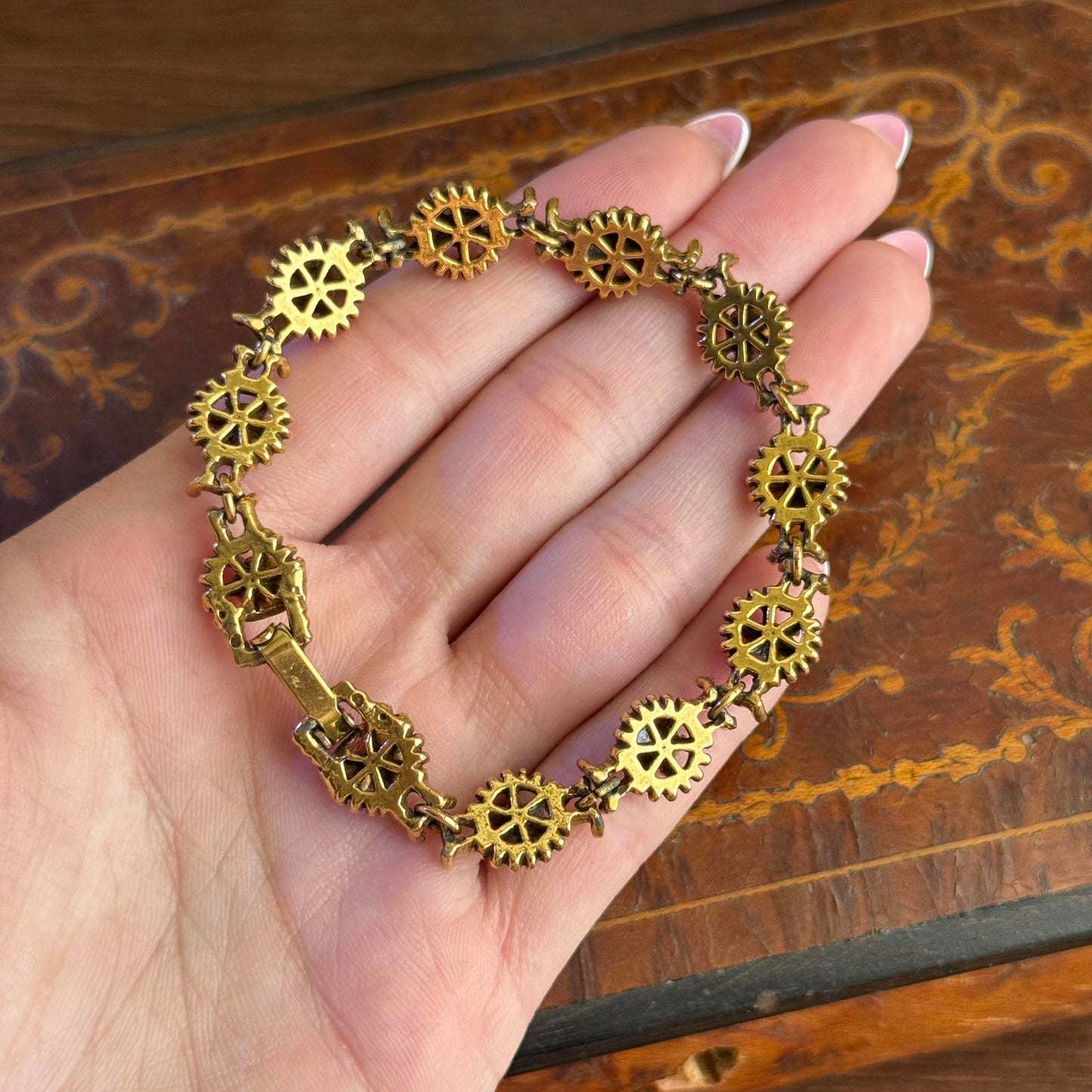 Vintage Gold Tone with Brown Glass Rhinestone Chain Bracelet