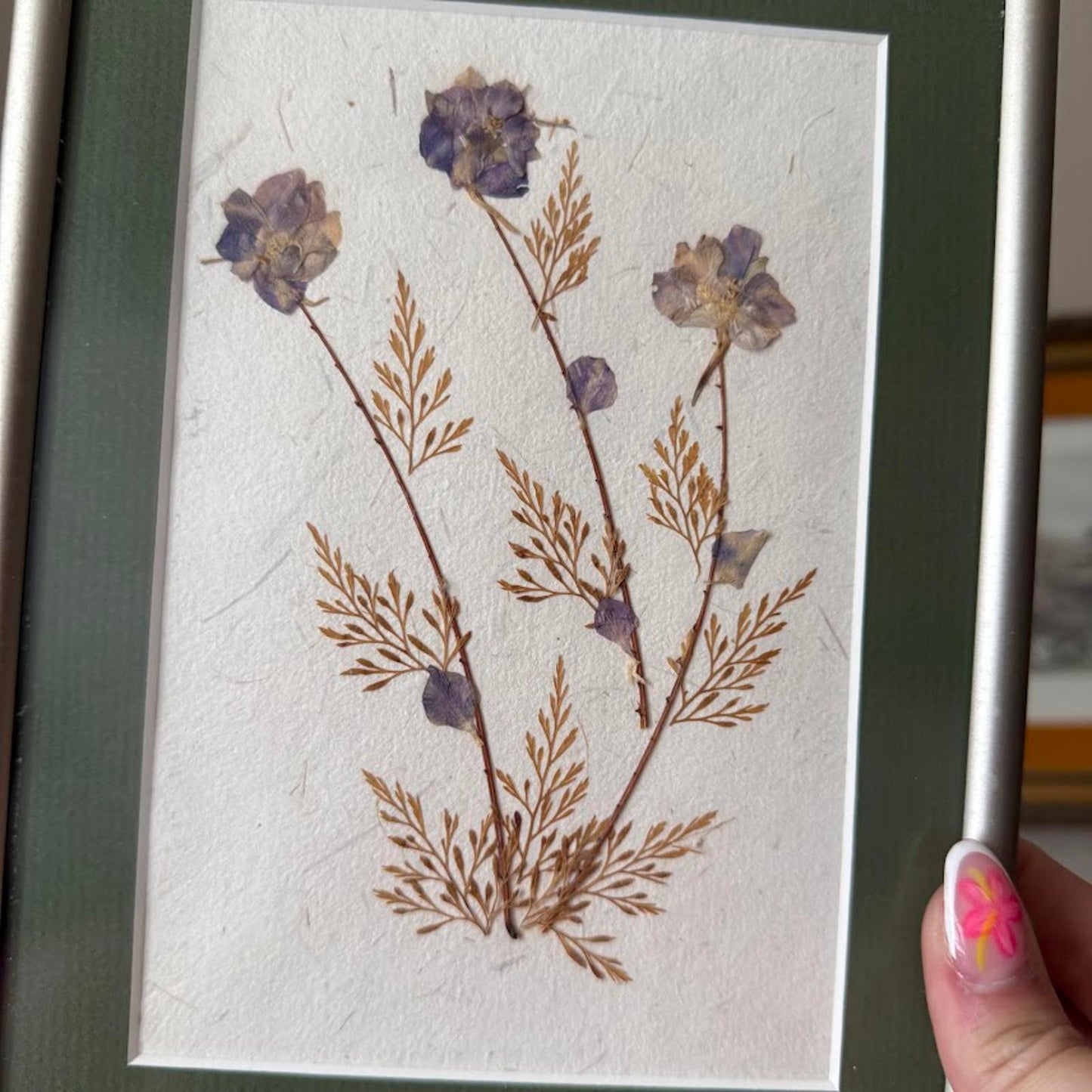 Vintage Large Metal Framed Pressed Flower Artwork