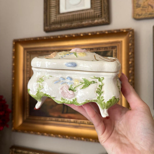 Vintage Floral Ceramic Footed Trinket Dish