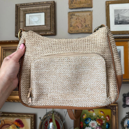 Vintage Wicker Embroidered Butterflies Shoulder Bag Purse