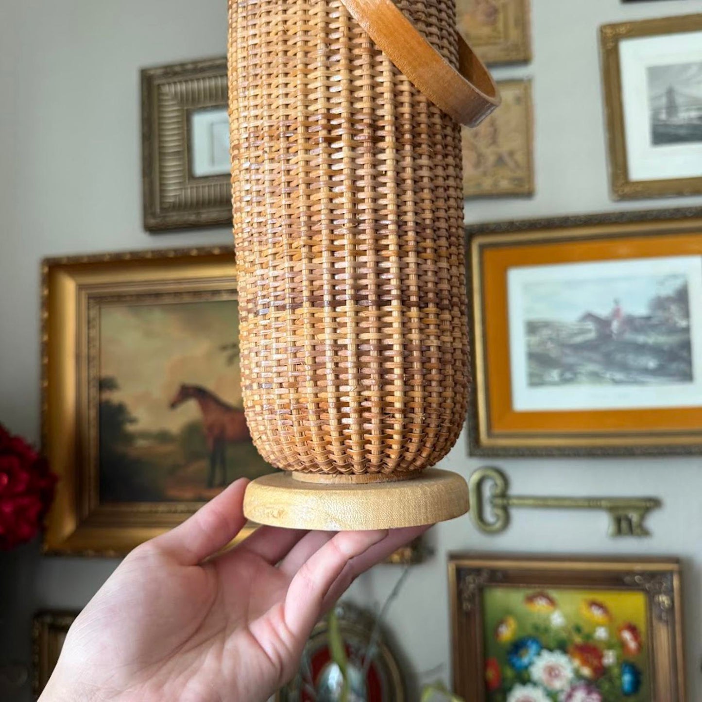 Vintage Tall Round Basket with Swing Handle