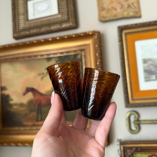 Vintage Hand-Blown Amber Shot Glasses