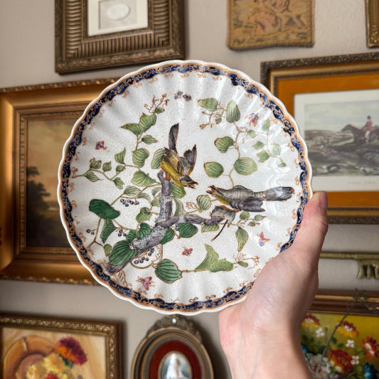 Famille verte-inspired or chinoiserie-style bird and botanical motif