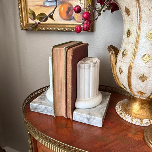 Vintage Carved Alabaster Italian Column Bookends