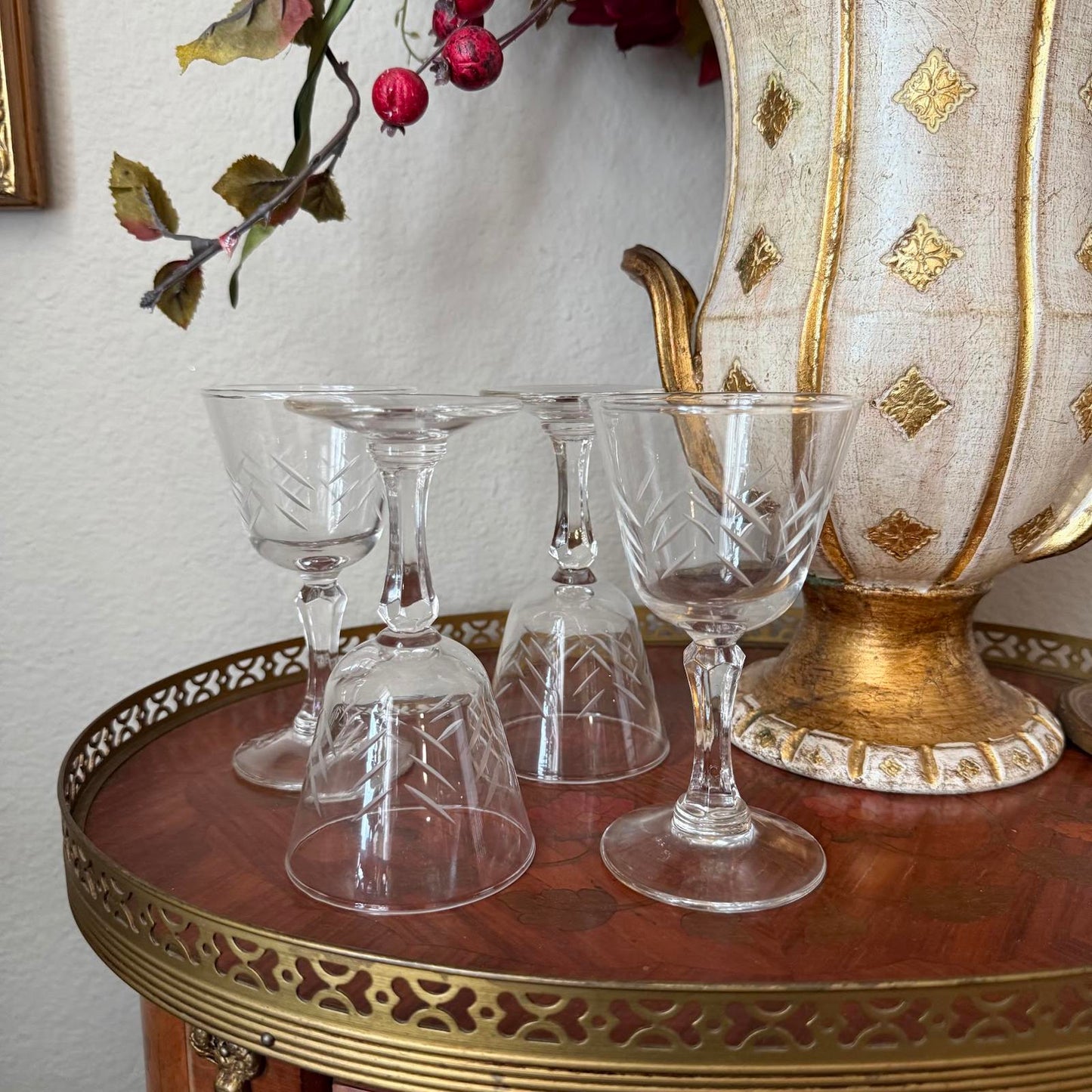 Vintage Etched Wine Glasses