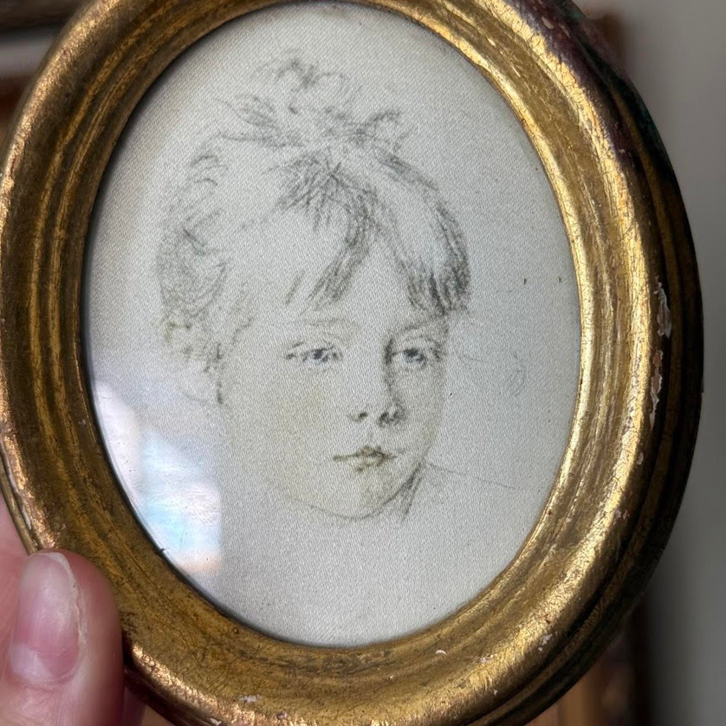 Vintage Small Oval Frame with Portrait Art