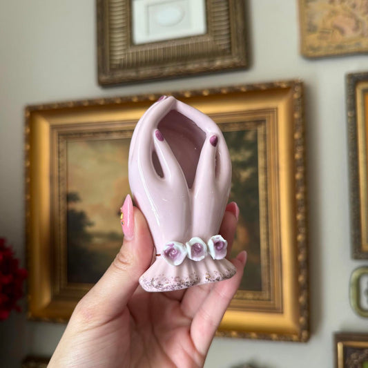 Vintage Lilac Hand Painted Hand Vase with Floral Detail