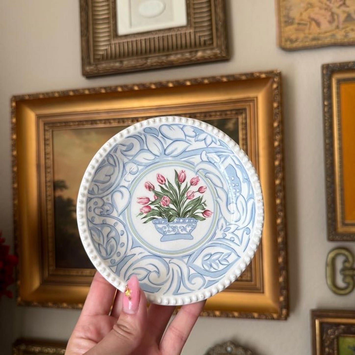 Vintage Floral and Blue Trinket Dish