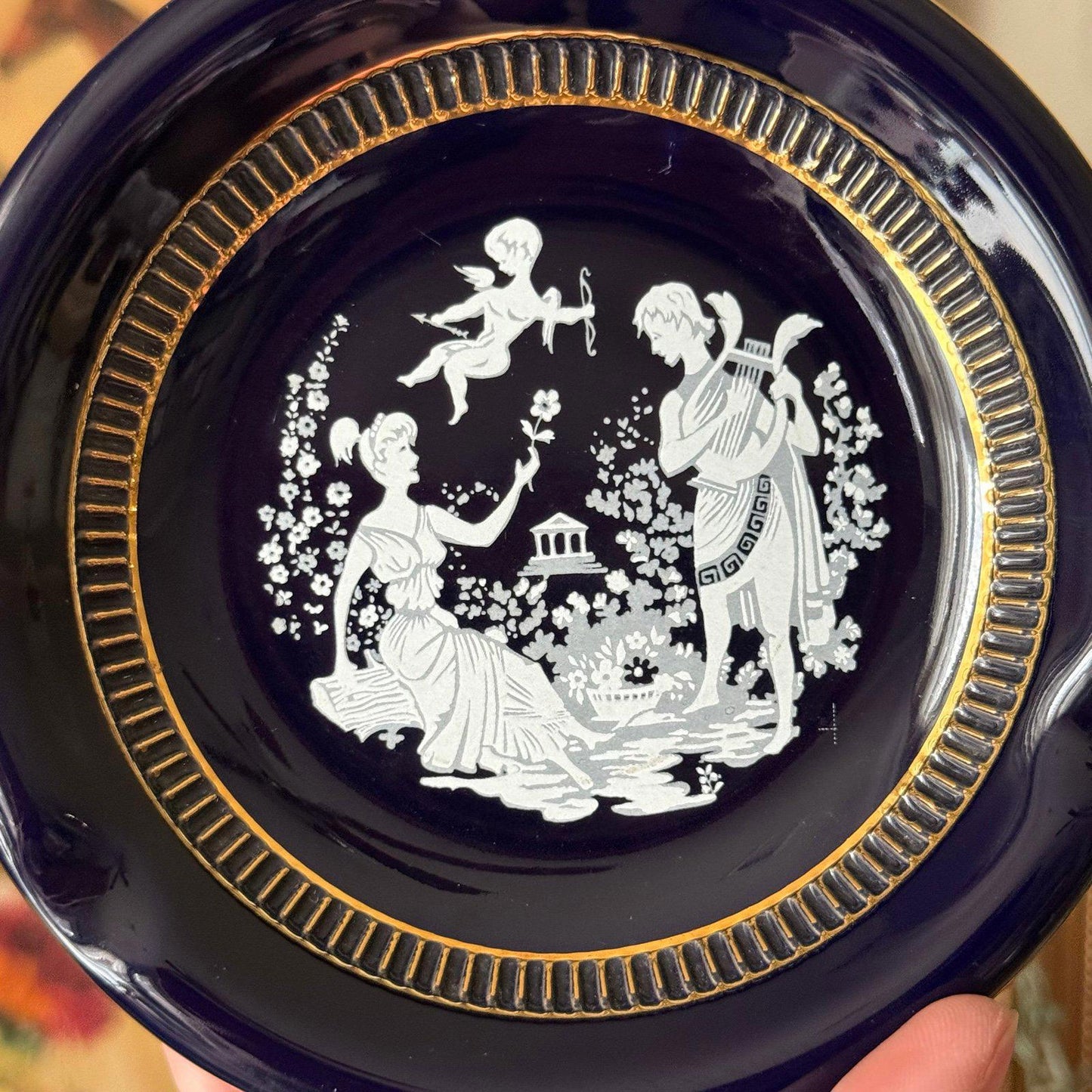 Vintage Courtship Cupid Cobalt Blue Ceramic Glazed Florentine Italy