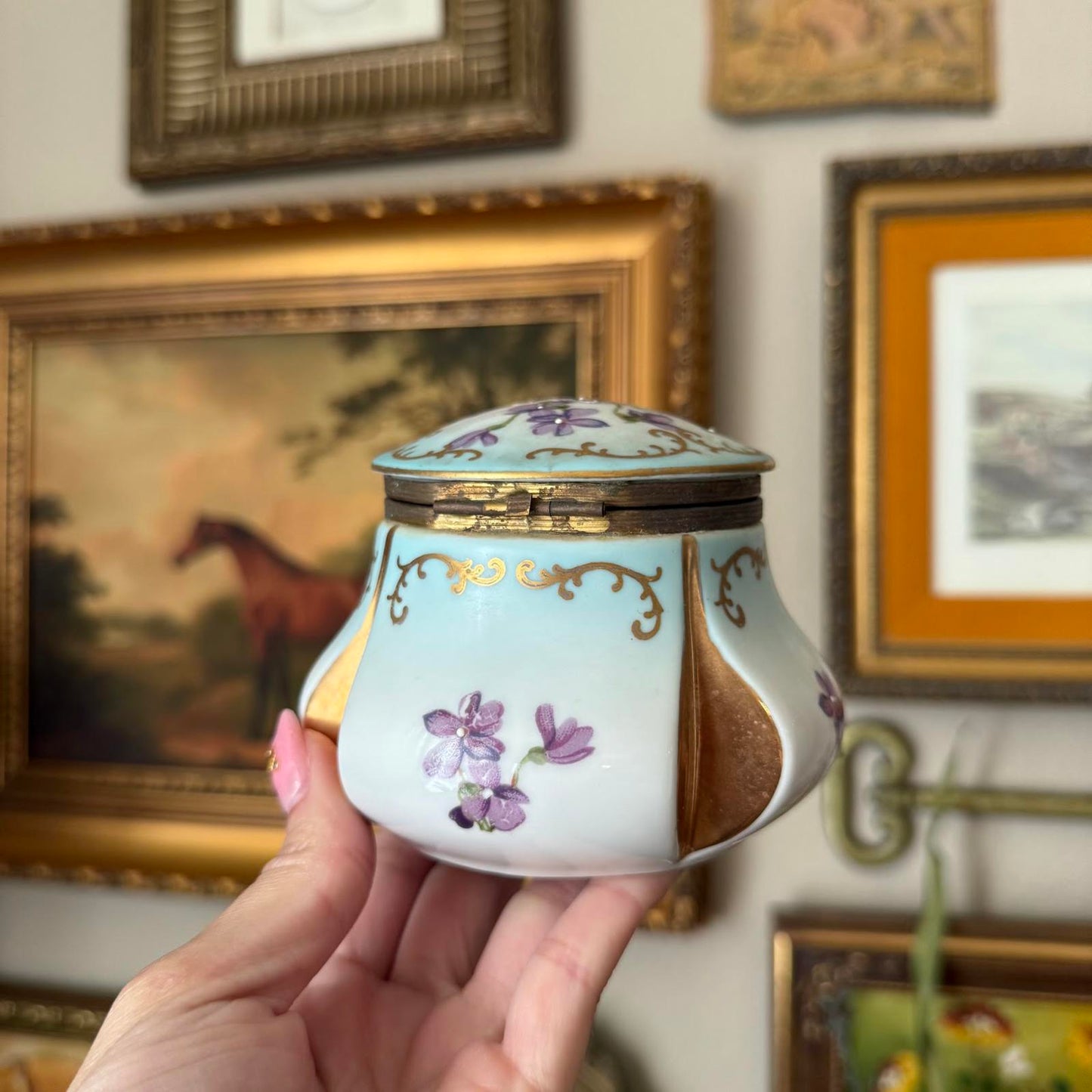Vintage Hand-Painted Porcelain Floral Trinket Box