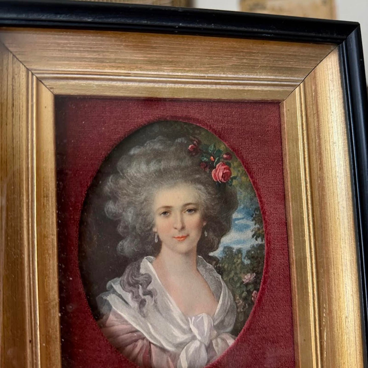 Vintage Portrait of a Woman in Black and Gold Frame
