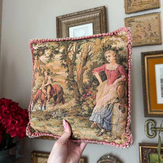 Vintage Needlepoint Tapestry Scenery Pillow