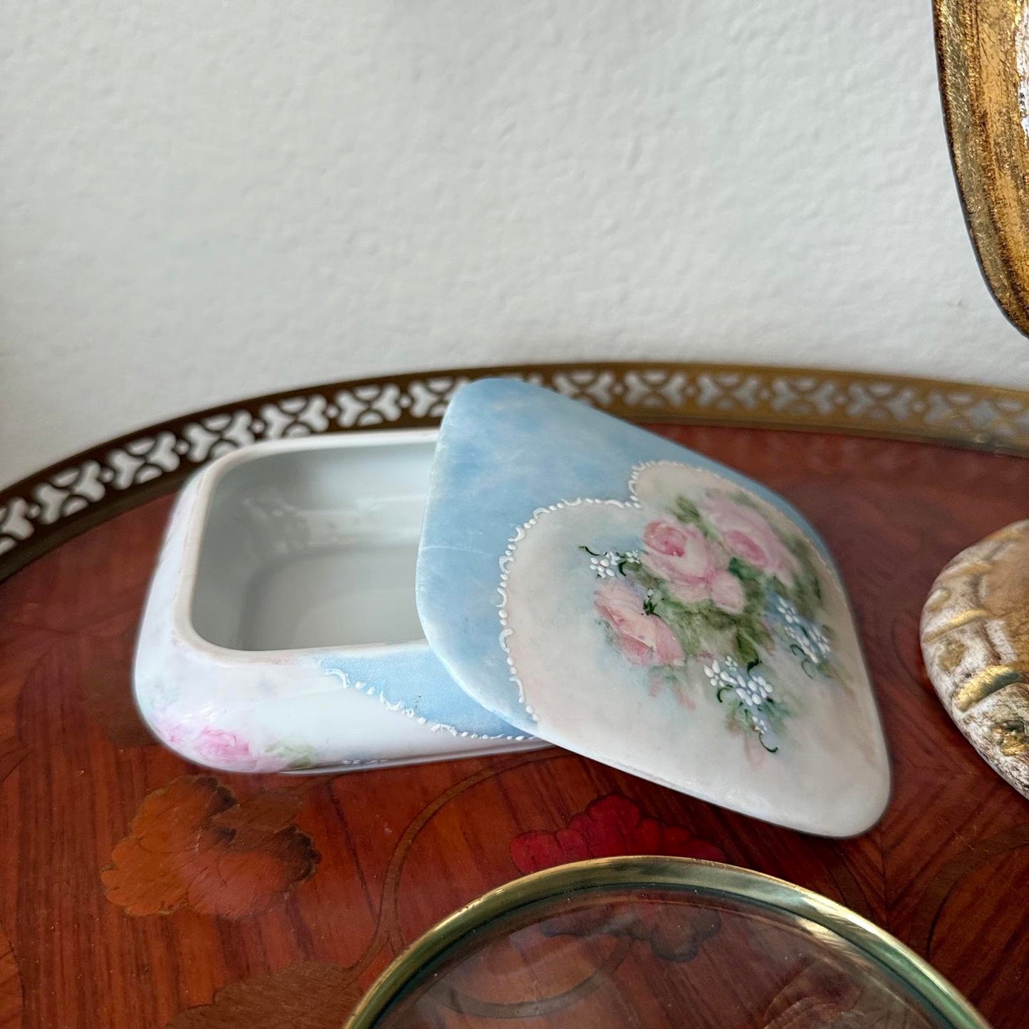 Vintage Ceramic Hand-Painted Floral Trinket Dish
