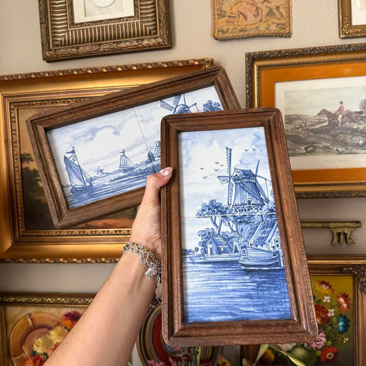 Vintage Delft Blue and White Tile Art