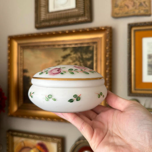 Vintage Hand Painted Floral Lidded Glass Dish