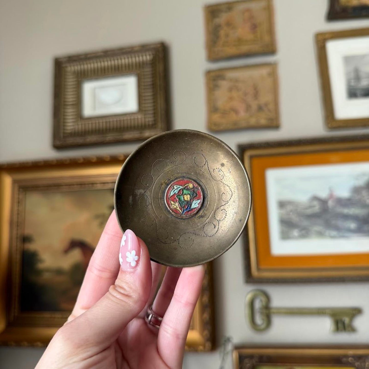 Vintage Brass Enamel Mini Plate