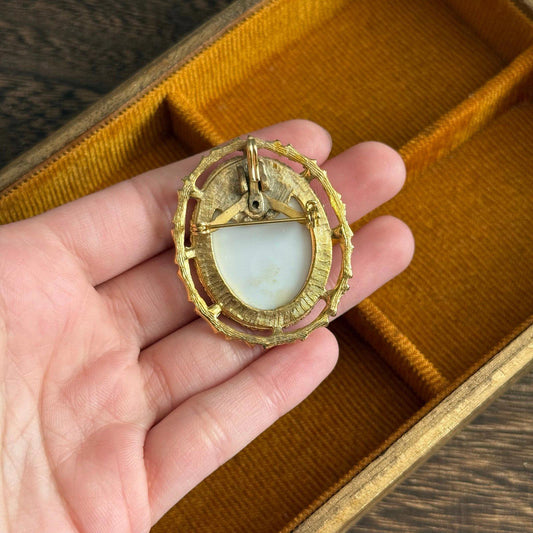 Vintage Costume Jewelry Cameo Pendant Brooch Faux Pearls