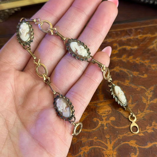 Vintage Cameo Bracelet  12KGE Gold Filled Carved Shell Bracelet
