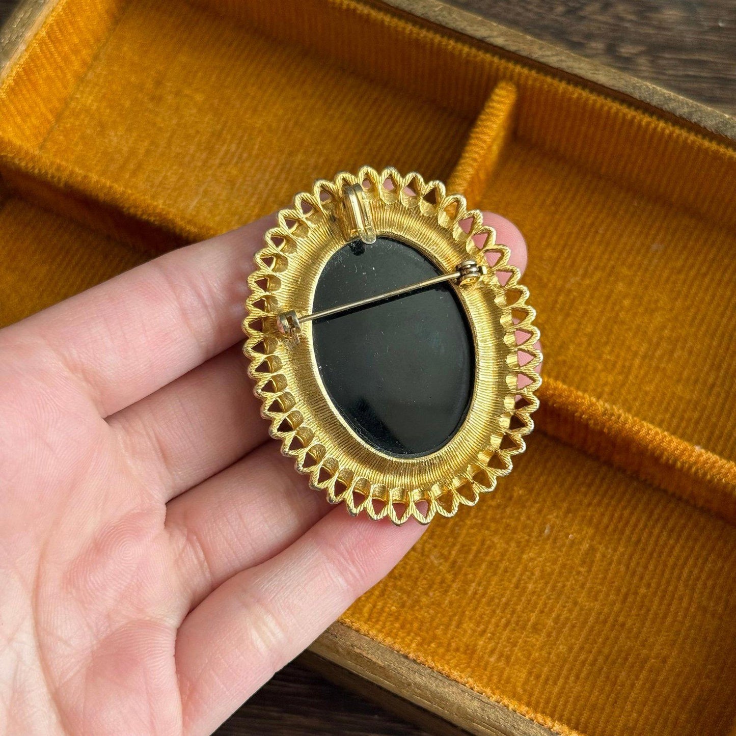 Vintage Greco-Roman Style Intaglio Brooch with rhinestones