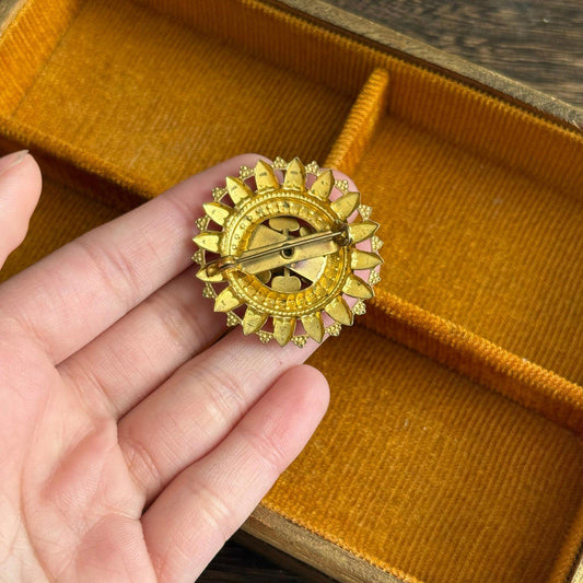 Vintage Mandala Brooch with Green Center Stone