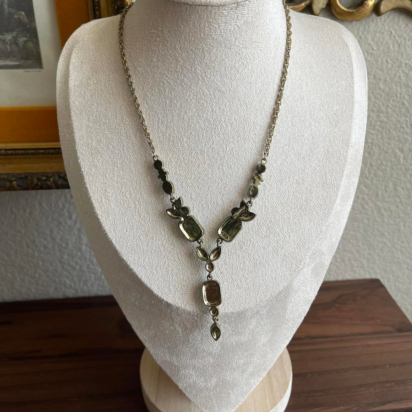 Vintage Avon Opalite Blue Green Blue Topaz Rhinestone Drop Necklace