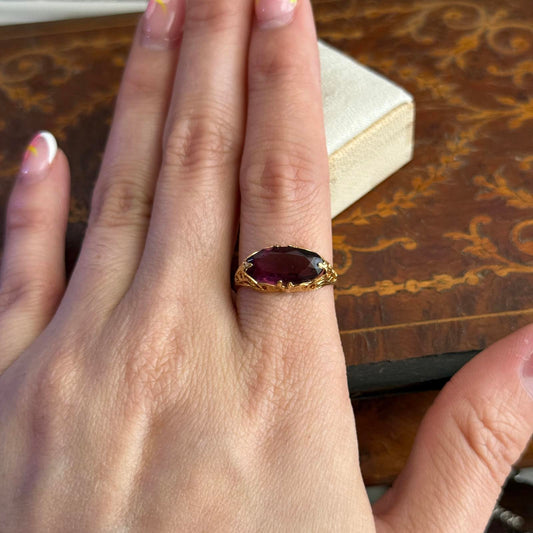 Vintage Style 14kt GE Gold Electroplated Purple Glass stone Ring