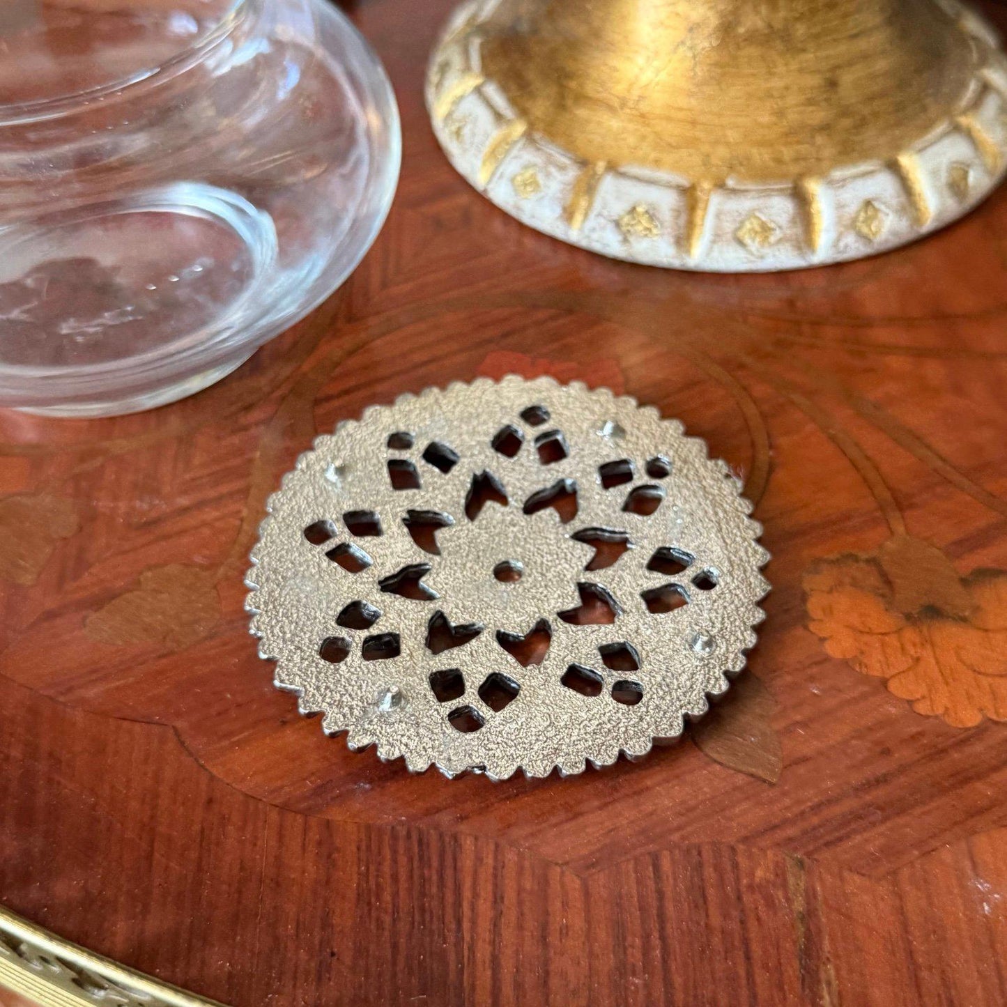 Vintage Glass Potpourri Dish with top Metal lid