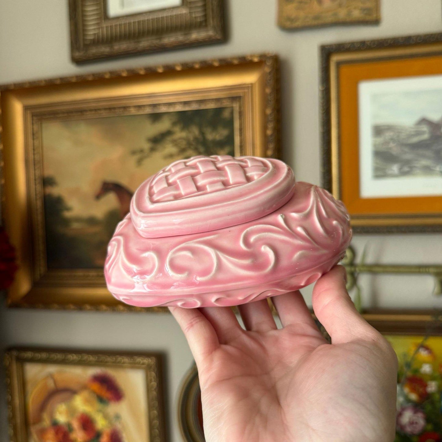 Vintage 1976 Arnels Quilted Pink ceramic Glazed Heart Box