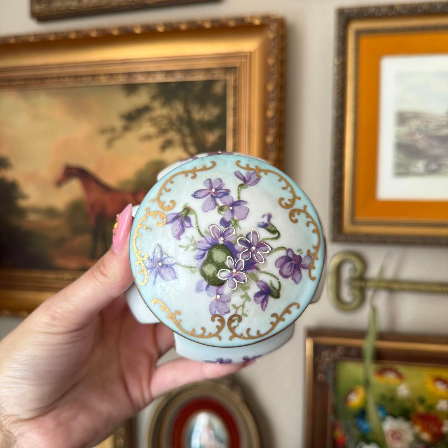 Vintage Hand-Painted Porcelain Floral Trinket Box