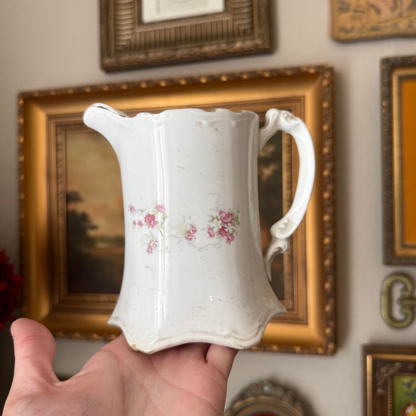 Vintage Hand-Painted Floral Pitcher