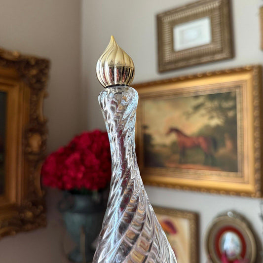 Vintage Clear Glass Swirl Pattern Perfume Bottle with Gold Lid