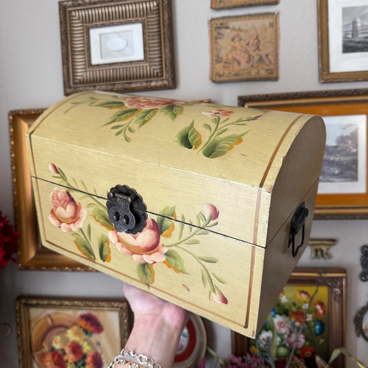 Vintage Floral Hand-Painted Dome Trunk