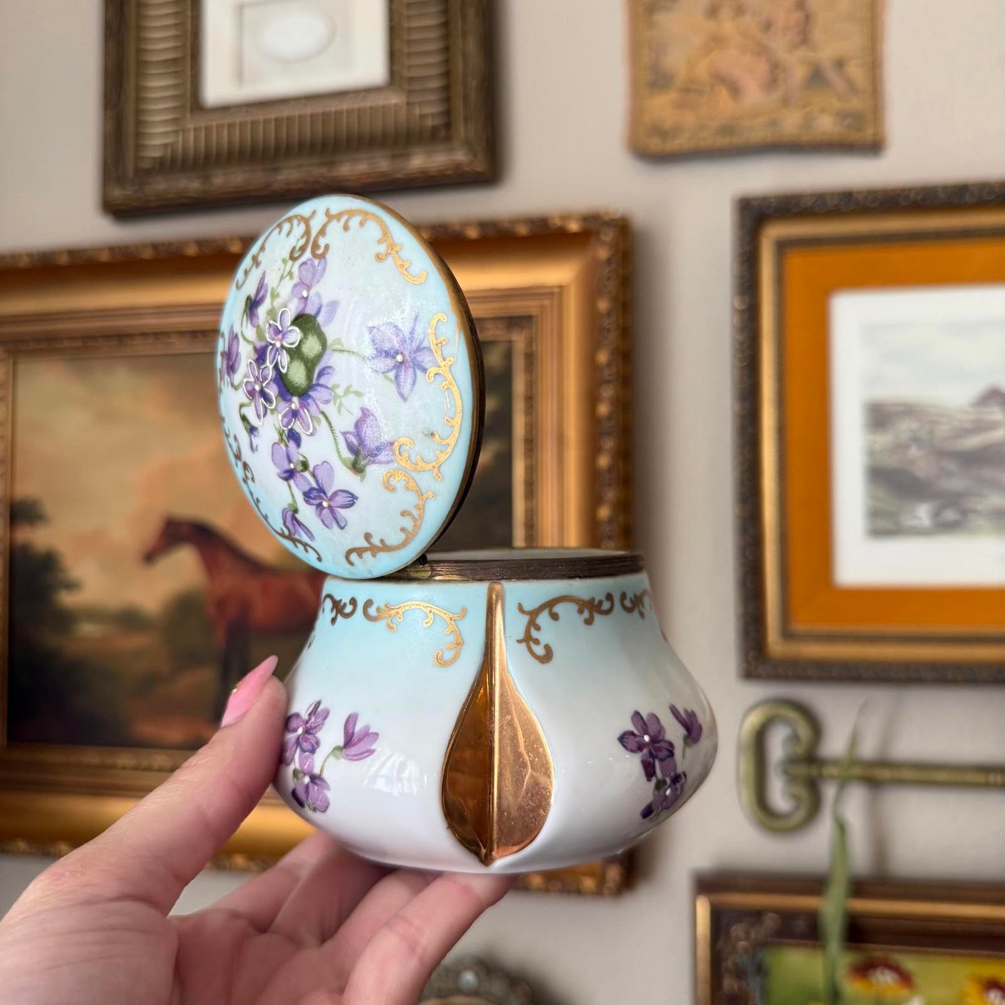 Vintage Hand-Painted Porcelain Floral Trinket Box