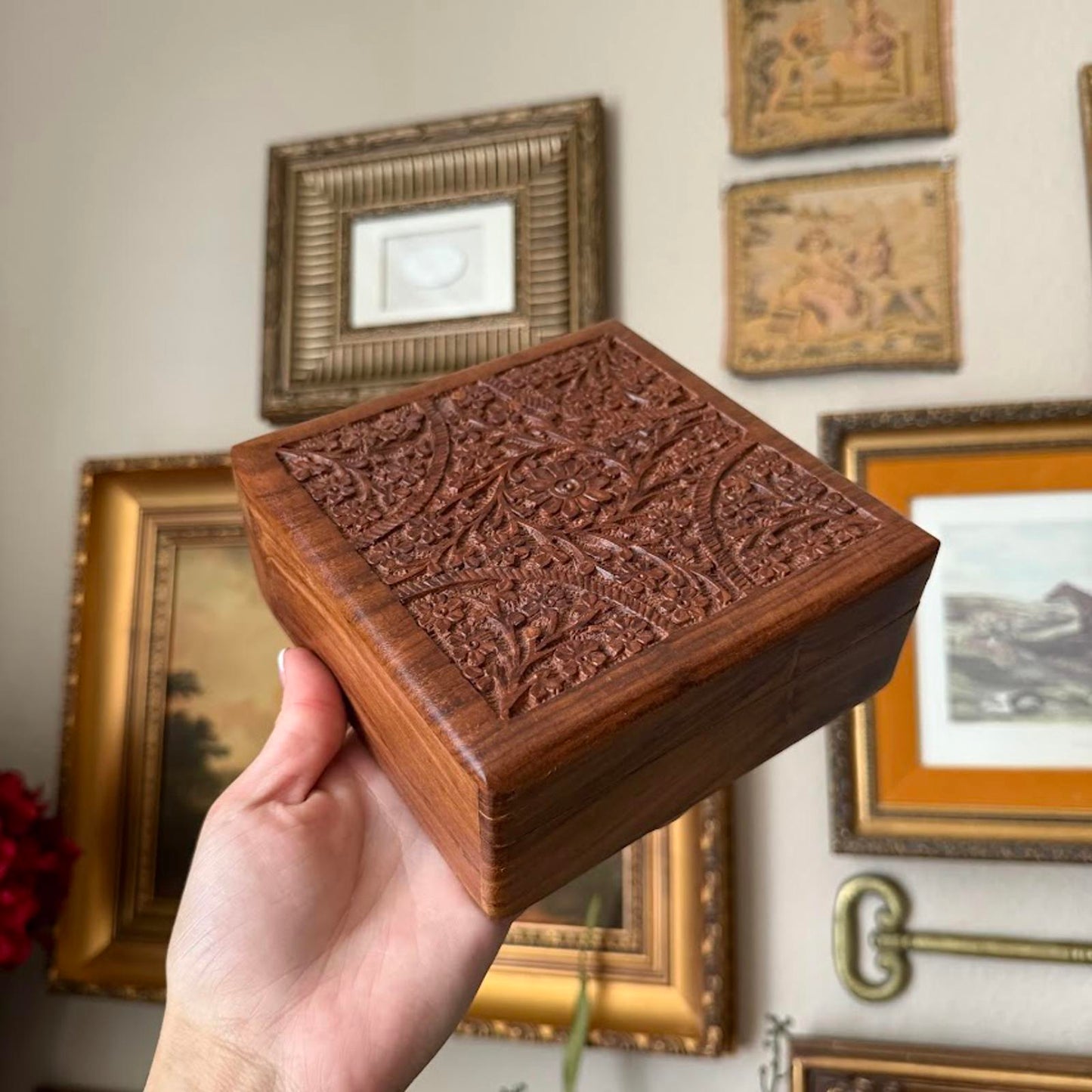 Vintage Hand Carved Wooden Box