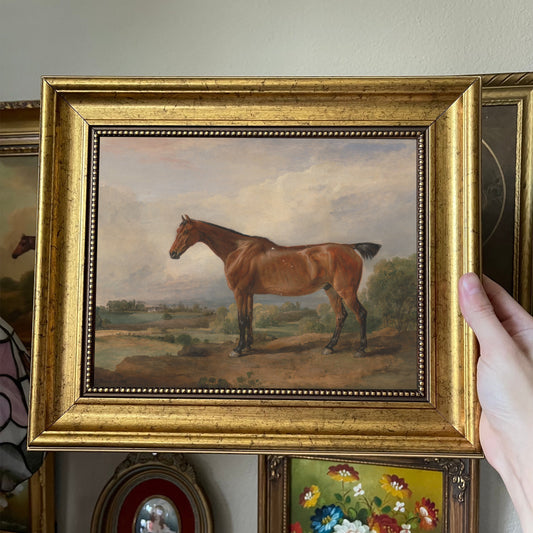 Vintage Inspired Brown Horse in Landscape painting Art Print Gallery wall, home decor, vintage decor, vintage art work, painting, artprint