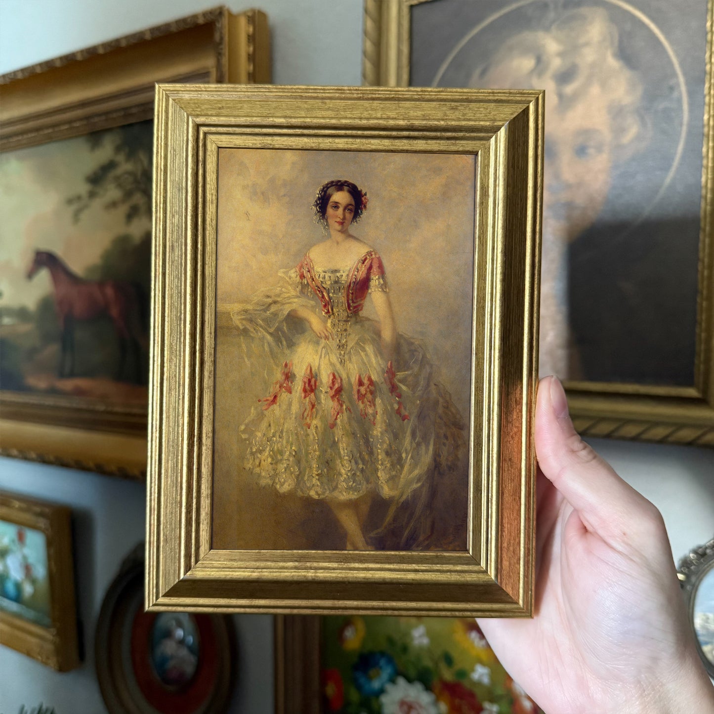 Vintage Inspired Girl in a fancy Dress painting art Print Gallery wall