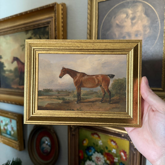Vintage Inspired Brown Horse in Landscape painting Art Print Gallery wall, home decor, vintage decor, vintage art work, painting, artprint