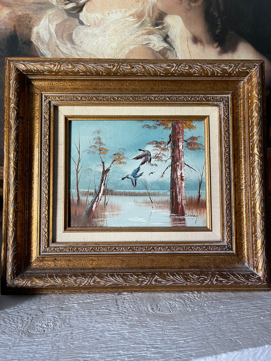 Winter ducks landscape painting