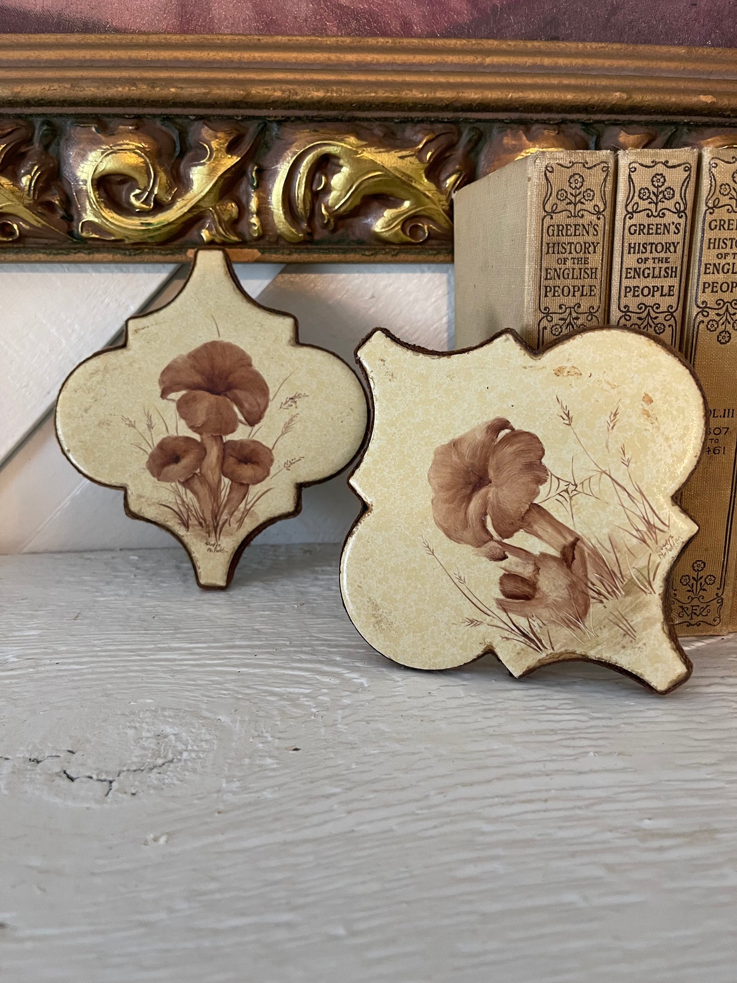 Vintage floral ceramic tile wall art