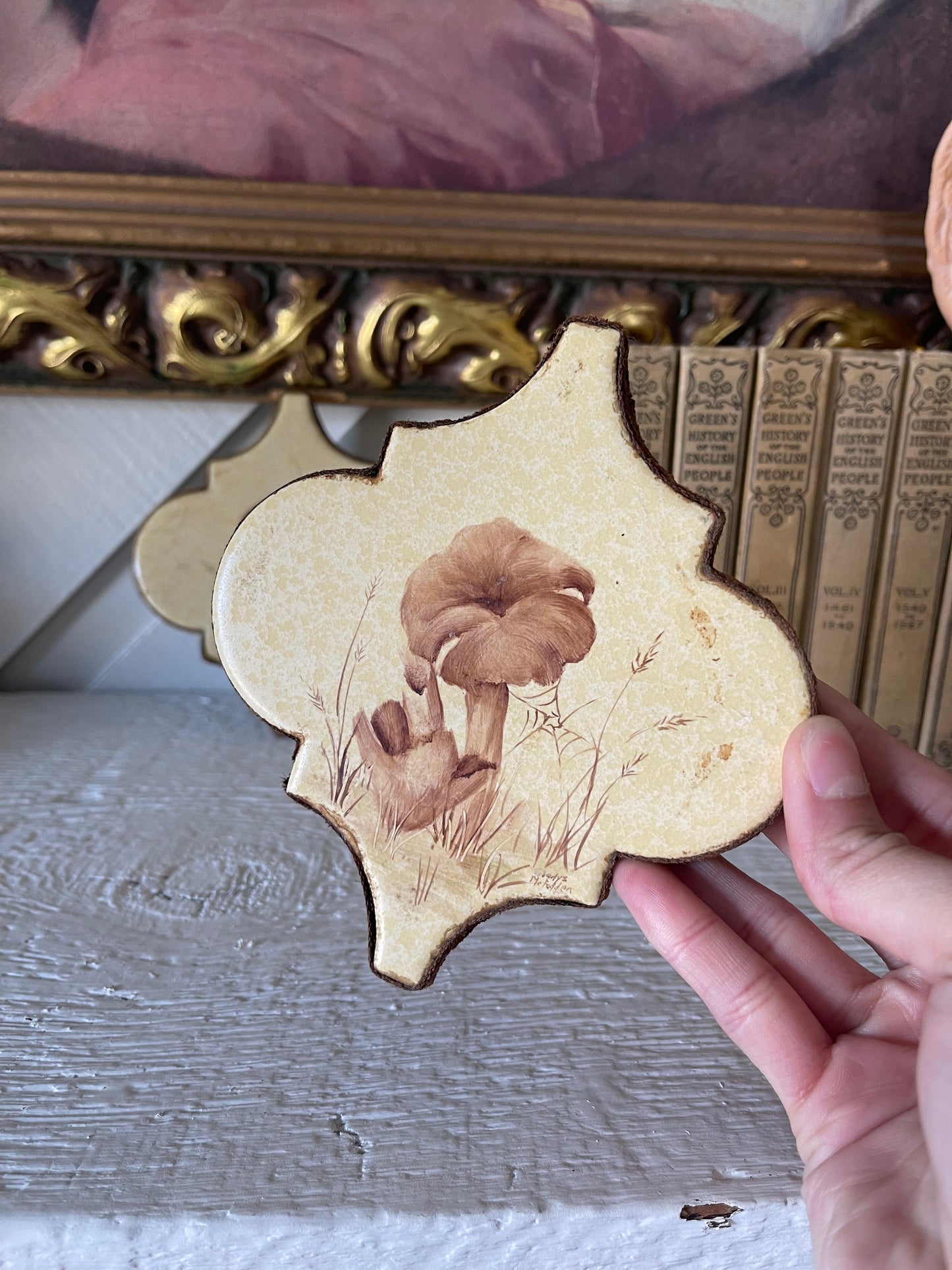 Vintage floral ceramic tile wall art